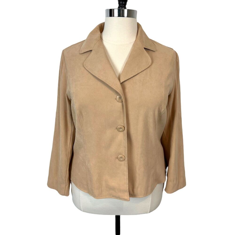 Requirements Blazer Jacket Womens Tan Long Sleeve Collared Button Front Size XL